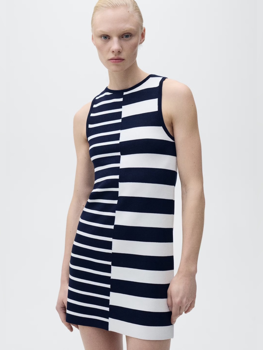 Mango Navy knitted dress with combined stripes NWT